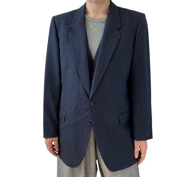 Vintage 1970s Yves Saint Laurent YSL Navy Blue Wool 3 Piece Blazer Suit Set 40R - Picture 1 of 13